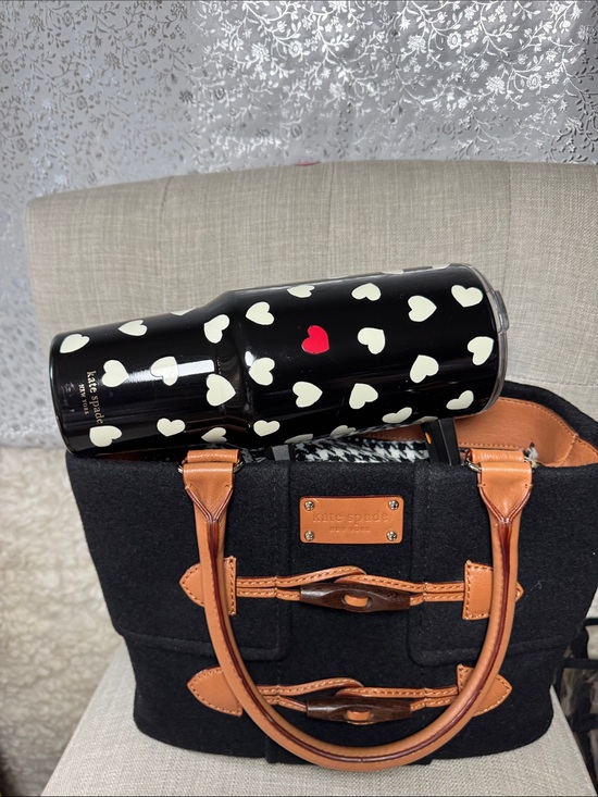 kate spade Handbags - kate spade Black Wool Tote with Tan Leather Trim and Toggle Accents